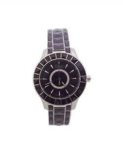 Dior Crystal Quarts Movement Watch, Purple, Box + Receipt + Auth Card + Ca